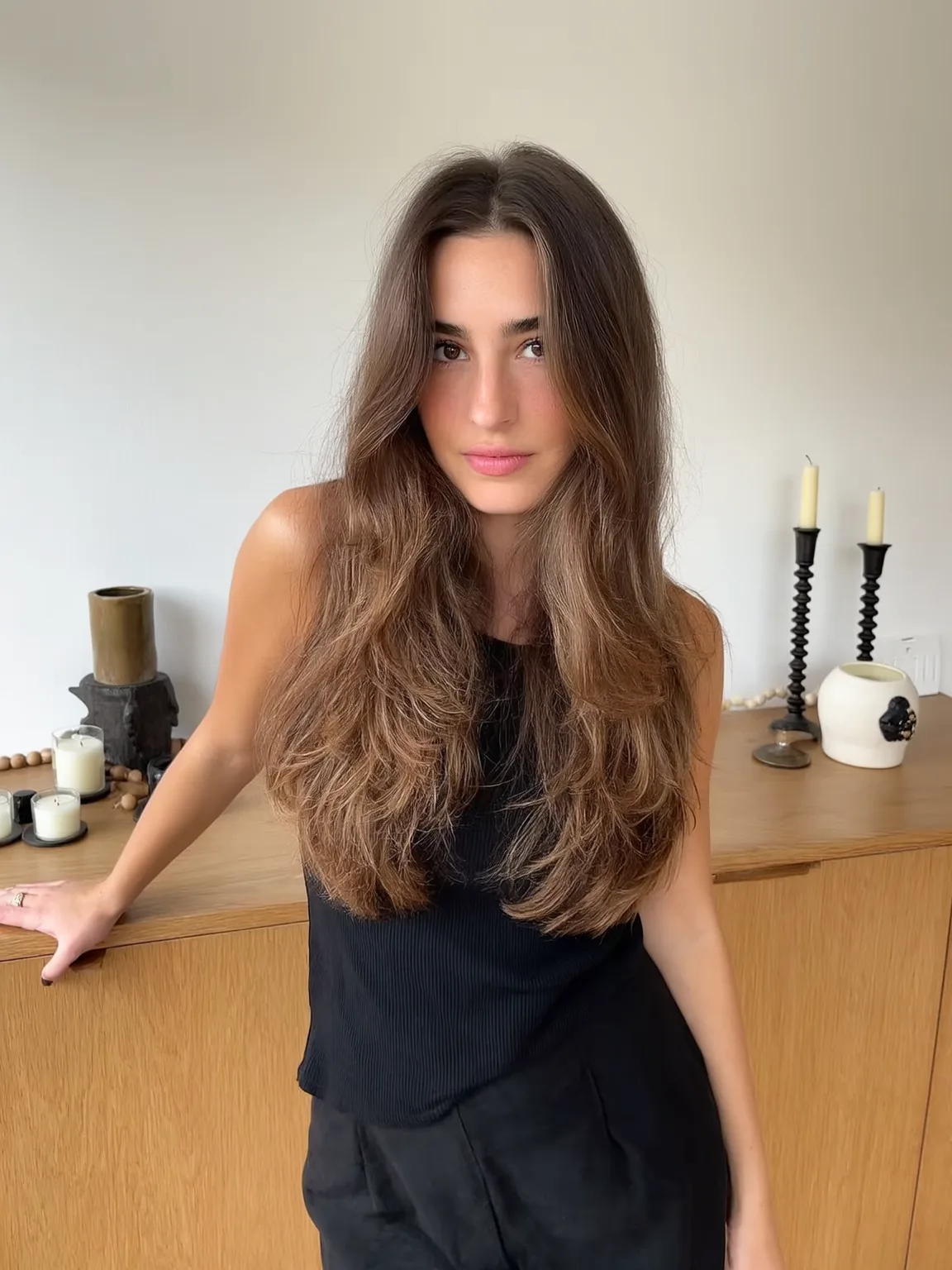 Rich Chestnut Brown Wavy Long Layers